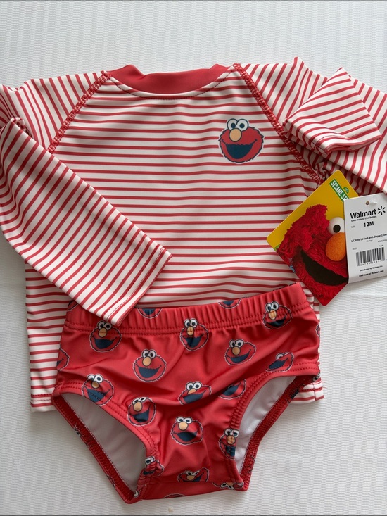 Sesame Street Other - Sesame Street Elmo Red & White Striped Rashguard with Bottoms
NWT 12m